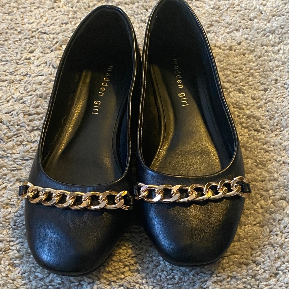Madden Girl Black Loafers with Gold Accent